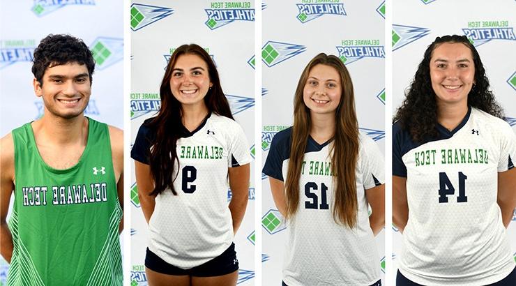 Kailee Gautier, Paige Orth, Alexcia Sutton, and Joe Volk in their athletics uniforms