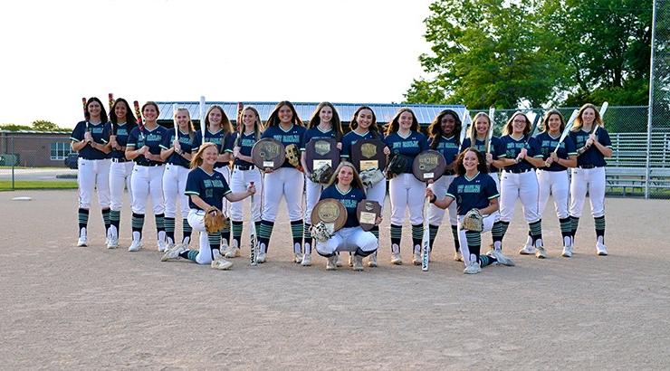 The Delaware Tech Softball team gathered together in a group at the world series in South Carolina